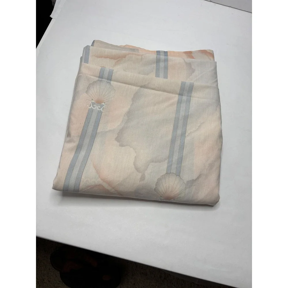 Vintage Coastal Shell Striped Flat Sheet Pastel Peach Blue 90x100 Queen 80s 90s‎